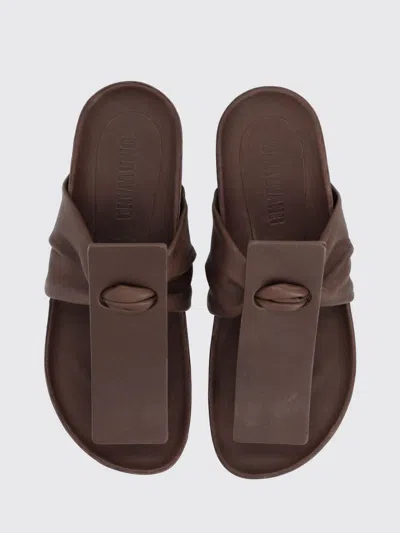 Uma Wang Flat Slide Sandals Open Square Toe Strap In Brown