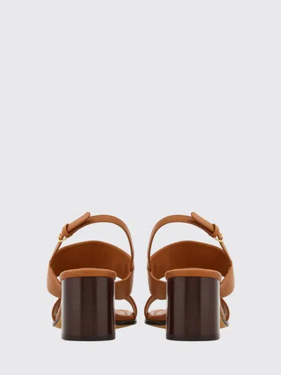 Ferragamo Gancini Logo Calfskin Slingback Sandals With A Block Heel In Brown