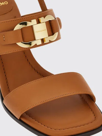 Ferragamo Gancini Logo Calfskin Slingback Sandals With A Block Heel In Brown