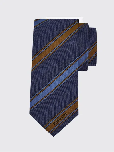Ferragamo Medium Blue Regimental Jacquard Tie In Blue