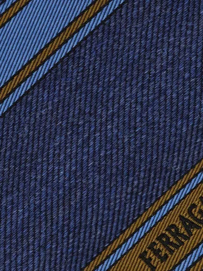 Ferragamo Medium Blue Regimental Jacquard Tie In Blue