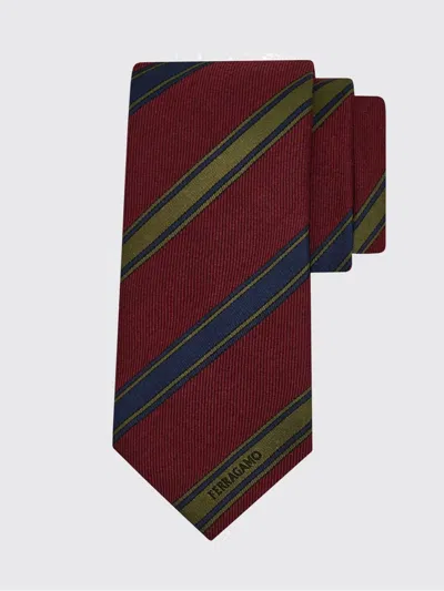 Ferragamo Jacquard-logo Striped-pattern Tie In Burgundy