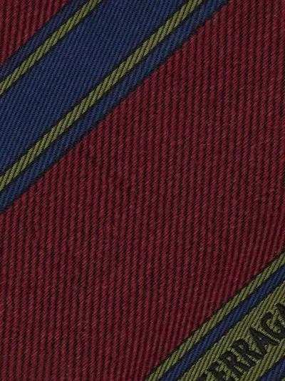 Ferragamo Jacquard-logo Striped-pattern Tie In Burgundy