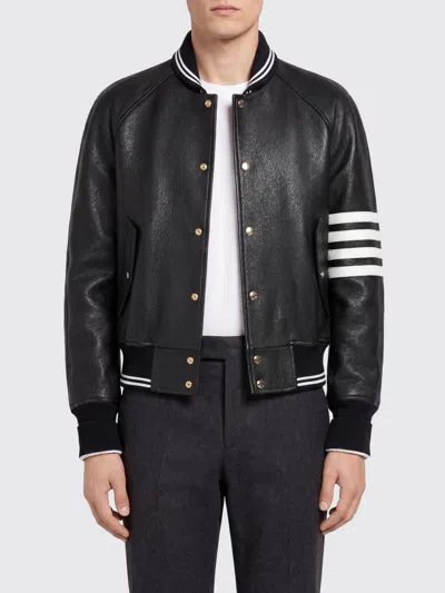 Thom Browne Coat Contrast Stripes Raglan Sleeves Pockets In Black