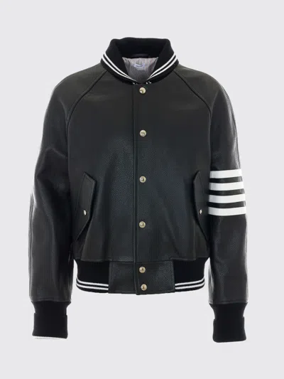 Thom Browne Coat Contrast Stripes Raglan Sleeves Pockets In Black