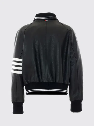 Thom Browne Coat Contrast Stripes Raglan Sleeves Pockets In Black