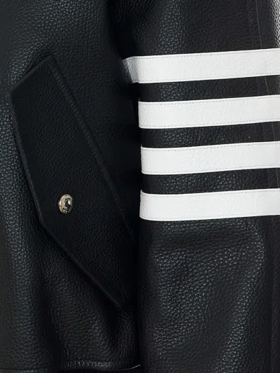 Thom Browne Coat Contrast Stripes Raglan Sleeves Pockets In Black
