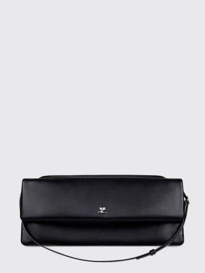 Courrèges Rectangular Leather Shoulder Bag With Adjustable Strap In Black