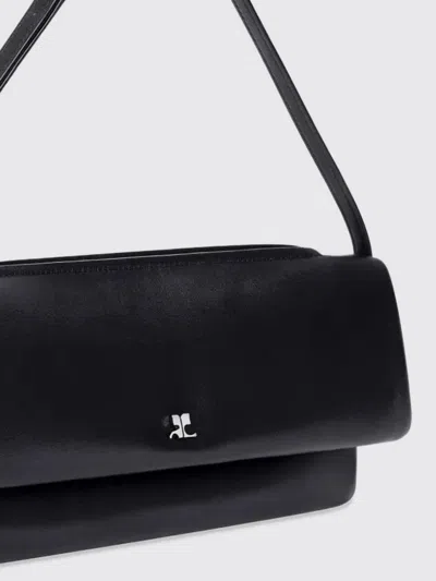 Courrèges Rectangular Leather Shoulder Bag With Adjustable Strap In Black