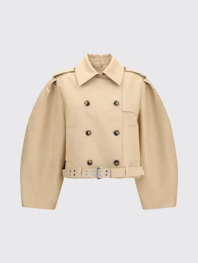 Ganni Beige Solid Shirt Collar Jacket In Nude