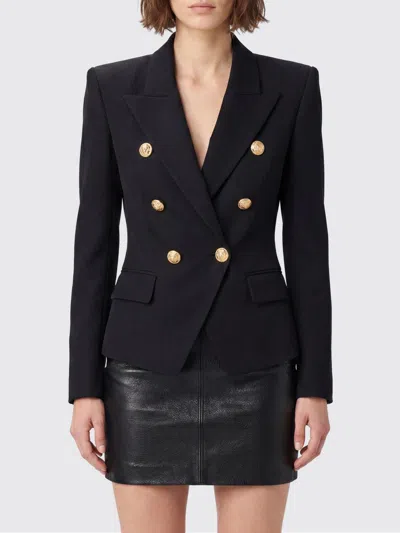 Balmain Women Black Double-breasted Jacket With Branded Buttons And Asymmetric Cut In Wool Woman In Black