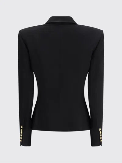 Balmain Women Black Double-breasted Jacket With Branded Buttons And Asymmetric Cut In Wool Woman In Black