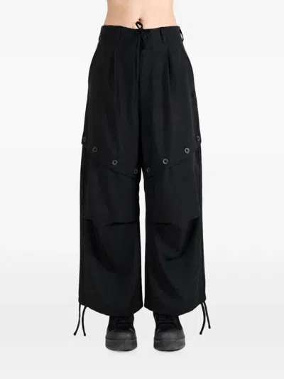 Y-3 Button-embellished Drawstring-hem Trousers In Black
