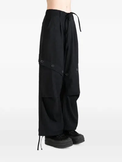 Y-3 Button-embellished Drawstring-hem Trousers In Black