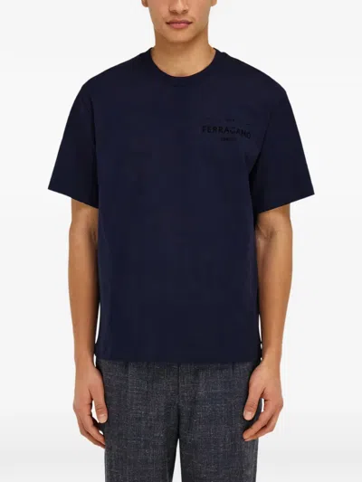 Ferragamo T-shirts With Logo In Blue