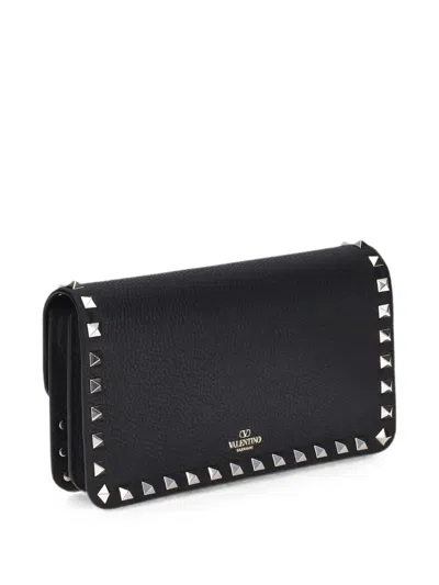 Valentino Rockstud Leather Wallet In Black