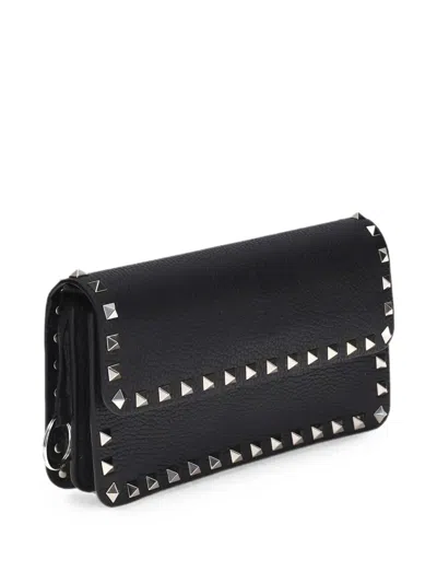 Valentino Rockstud Leather Wallet In Black
