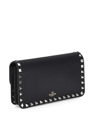 Valentino Rockstud Leather Wallet In Black