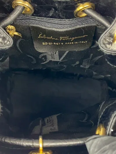 Pre-owned Ferragamo 1990-2000 Embossed Leather Vara Drawstring Backpack In Black