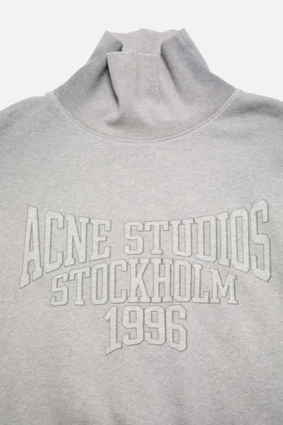 Acne Studios Brushed Cotton Fleece Funnel Neck Logo Sweatshirt With Balloon Hem In Gray