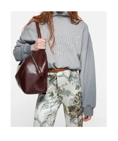 Acne Studios Brushed Cotton Fleece Funnel Neck Logo Sweatshirt With Balloon Hem In Gray