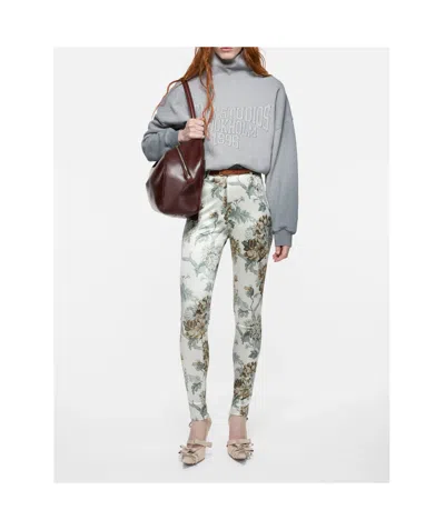 Acne Studios Brushed Cotton Fleece Funnel Neck Logo Sweatshirt With Balloon Hem In Gray