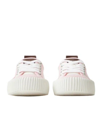 Versace Lace Sneakers Contrast Trim Pull Tab Sole In Pink