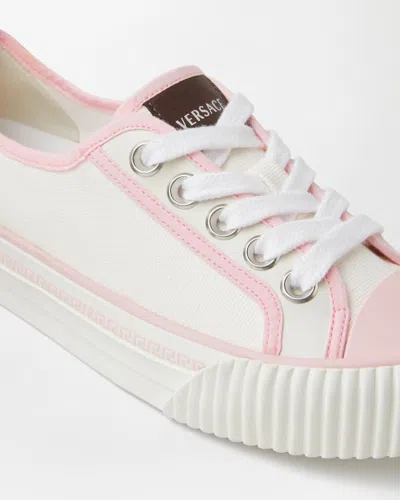 Versace Lace Sneakers Contrast Trim Pull Tab Sole In Pink