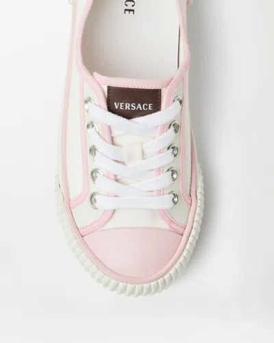 Versace Lace Sneakers Contrast Trim Pull Tab Sole In Pink
