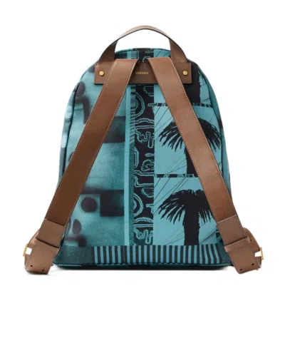 Versace Lou Printed-canvas Backpack In Blue