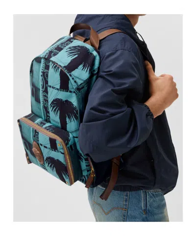Versace Lou Printed-canvas Backpack In Blue