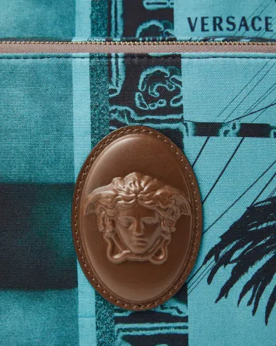 Versace Lou Printed-canvas Backpack In Blue