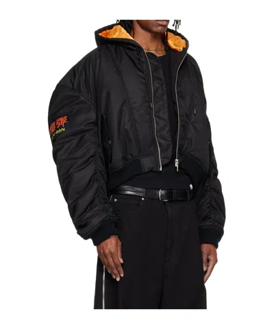 Lu'u Dan Distorted Ma1 Hooded Bomber Casual Jacket In Black