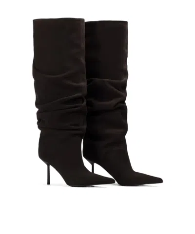 Le Silla Mid-calf Slouchy Boots With Pointed Toe And Stiletto Heel In Black