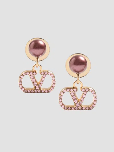 Valentino 브이로고 시그니처 메탈 펄 스와로브스키® 크리스털 이어링 In Gold