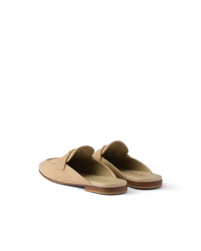 Prada Sand Suede Slippers In Brown