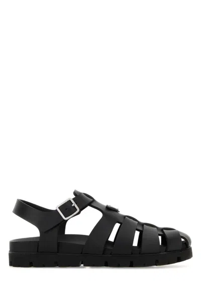Prada Black Logo Sandals In Black