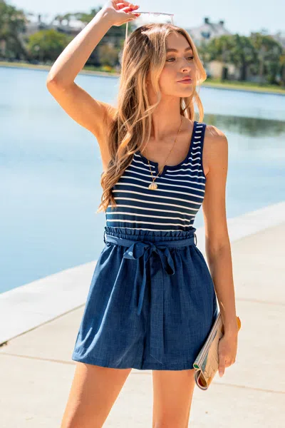 Cupshe Sightseeing Striped Romper In Blue