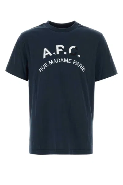 A.p.c. Cotton Crew Neck Short Sleeve T-shirt In Navy Blue