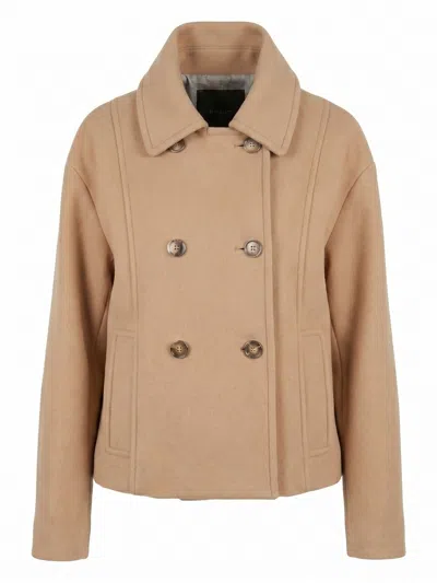 Pinko Double-breasted Cropped Coat In Brown