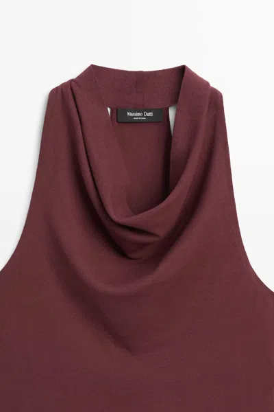 Massimo Dutti Top Drapeado 100% Algodón In Burgundy