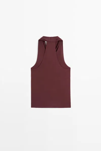 Massimo Dutti Top Drapeado 100% Algodón In Burgundy