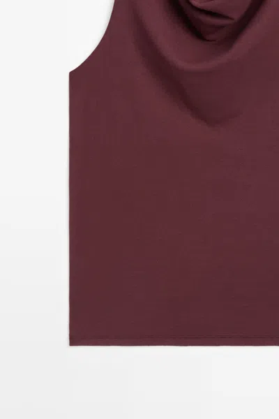 Massimo Dutti Top Drapeado 100% Algodón In Burgundy