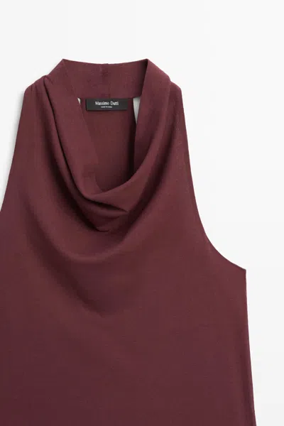 Massimo Dutti Top Drapeado 100% Algodón In Burgundy