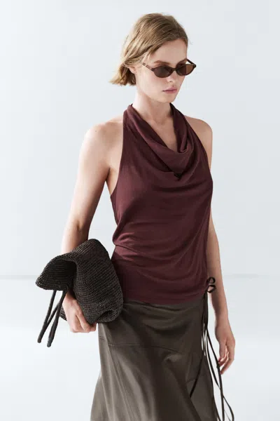 Massimo Dutti Top Drapeado 100% Algodón In Burgundy