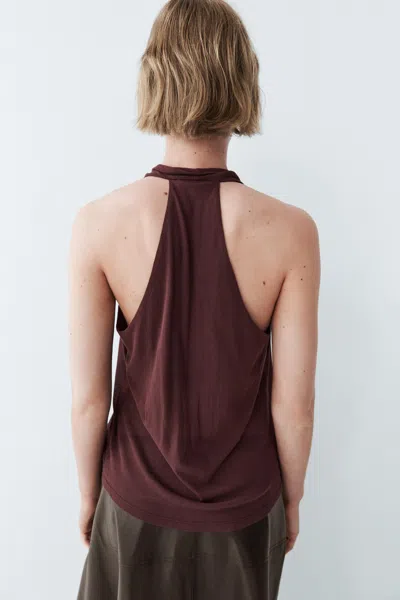 Massimo Dutti Top Drapeado 100% Algodón In Burgundy