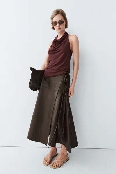 Massimo Dutti Top Drapeado 100% Algodón In Burgundy