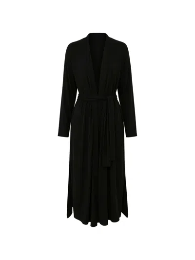 Another Tomorrow Belted Robe In Black