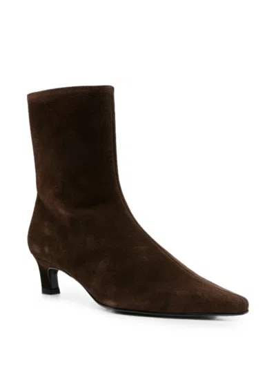 Alohas Ambar Rift Pointed Toe Kitten Heel Suede Boots In Brown