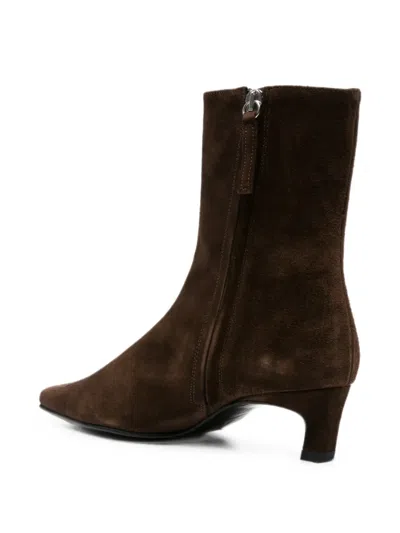Alohas Ambar Rift Pointed Toe Kitten Heel Suede Boots In Brown